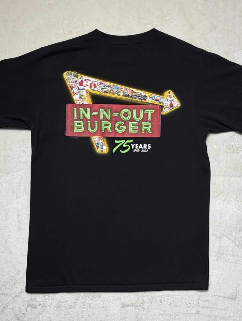 In-N-Out Burger 75th Anniversary T-Shirt Black Graphic Tee Size M